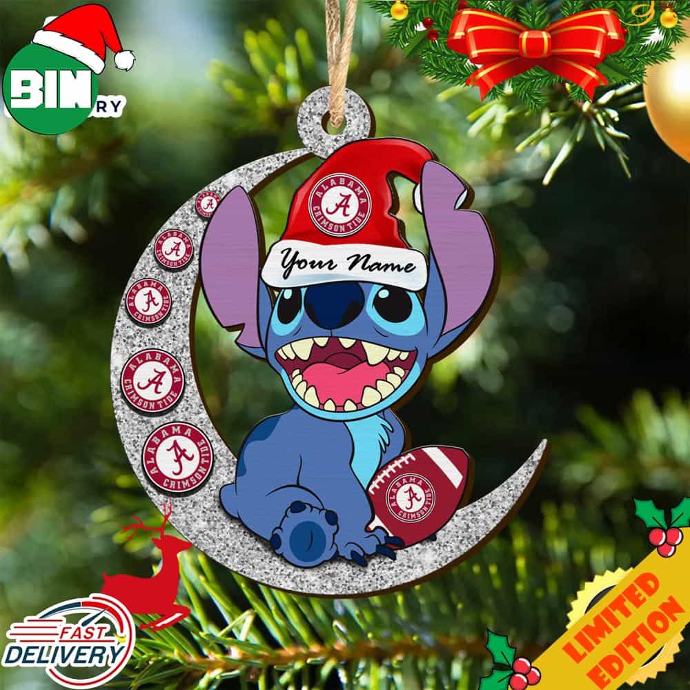 Alabama Crimson Tide Stitch Christmas Ornament NCAA And Stitch With Moon  Ornament - Binteez